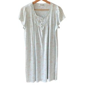 Miss Elaine Light Blue Ditzy Floral Cottagecore Night Gown sz M